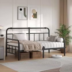 Twin Metal Daybed Frame with Headboard, 12 Inch Sofa Bed for Living Room, Heavy Duty Twin Size Day Bed for Bedroom Guest Room, Easy Assembly, Black