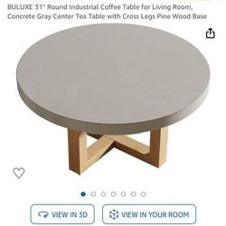 BULUXE 31" Round Industrial Coffee Table for Living Room, Concrete Gray Center Tea Table with Cross