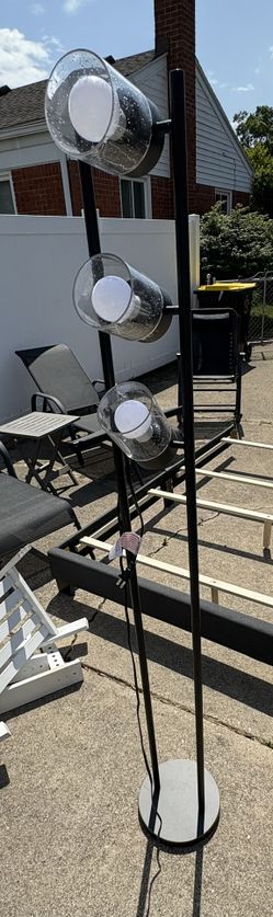Modern 3-Light Floor Lamp with Adjustable Seeded Glass Shades and a Matte Black Metal Frame