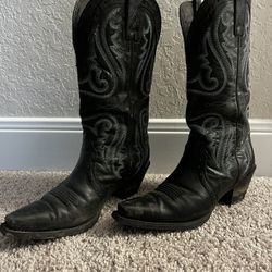 Black Leather Lariat Cowgirl Boots