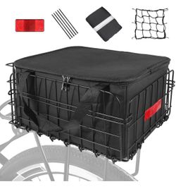 Bike Basket Rear, Folding Bicycle Basket with Removable Waterproof Liner Bag, Rear Bike Cargo Rack, Bike Accessories Frame Basket for Adult Women Men 