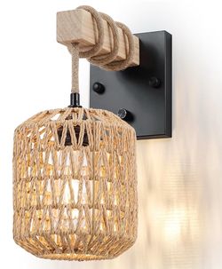 Boho rattan wall sconce