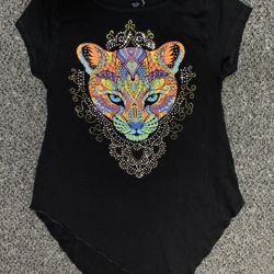 Womens junior size medium artsy blingy cat tunic shirt 