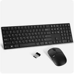 Wireless Keyboard and Mouse Combo, KM01R 2.4G Wireless Rechargeable Keyboard, 4 DPI Adjustable Cordl