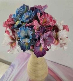 *** NEW LOW PRICE *** 19" Natural Bamboo Vase w Faux Iris Bouquet @ Lasting Creations