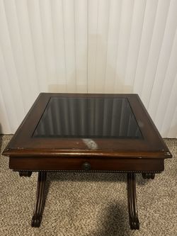 Wooden / Black Glass End Table