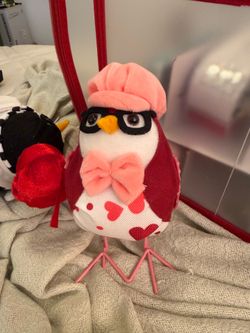 Cute Valentine’s red and pink hipster  bird with glasses