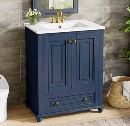 Assembled Modern Bathroom Vanity, Freestanding Bathroom Storage Vanity Cabinet with 2 Doors