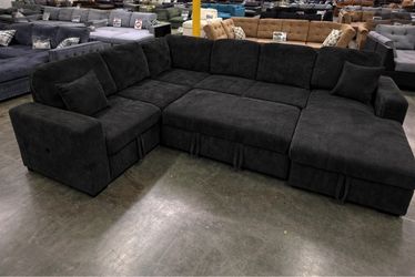 🛋️ Large Gray Corduroy Sectional Sofa+Sleeper+Storage $10 Down