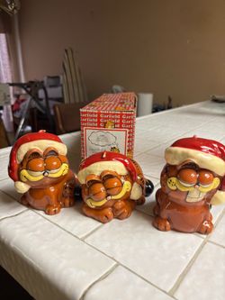1980s vintage garfield candles set of 3 with box