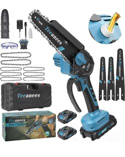 8-Inch Mini Chainsaw Cordless, 2-in-1 Dual Guide Bar (8" & 6") Electric Chain Saw with 2 Batteries & 8 Chains, 880W Battery Powered Saw for Wood Cutti