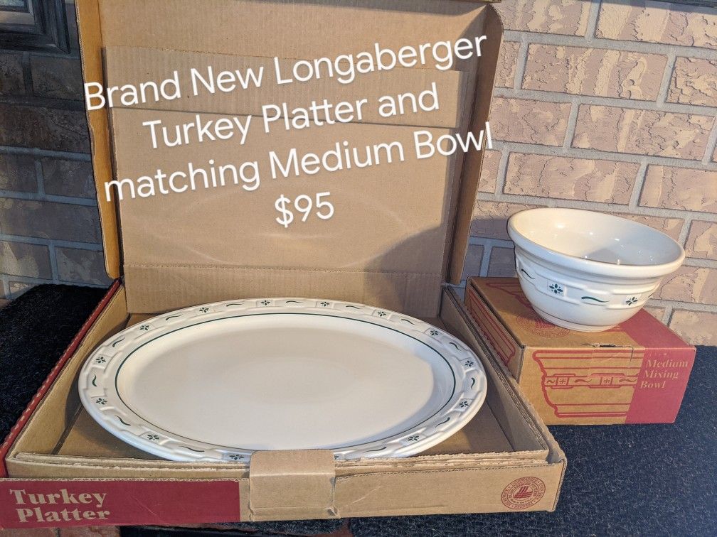 Longaberger Turkey Platter and matching Medium Bowl