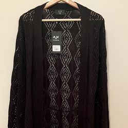 Black Open Front Maxi Cardigan