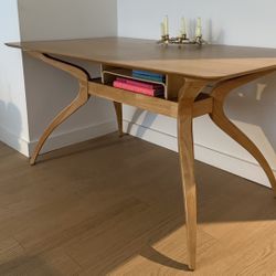Unique Mid-Century Modern Dining Table - Solid Wood Base (61 inches)