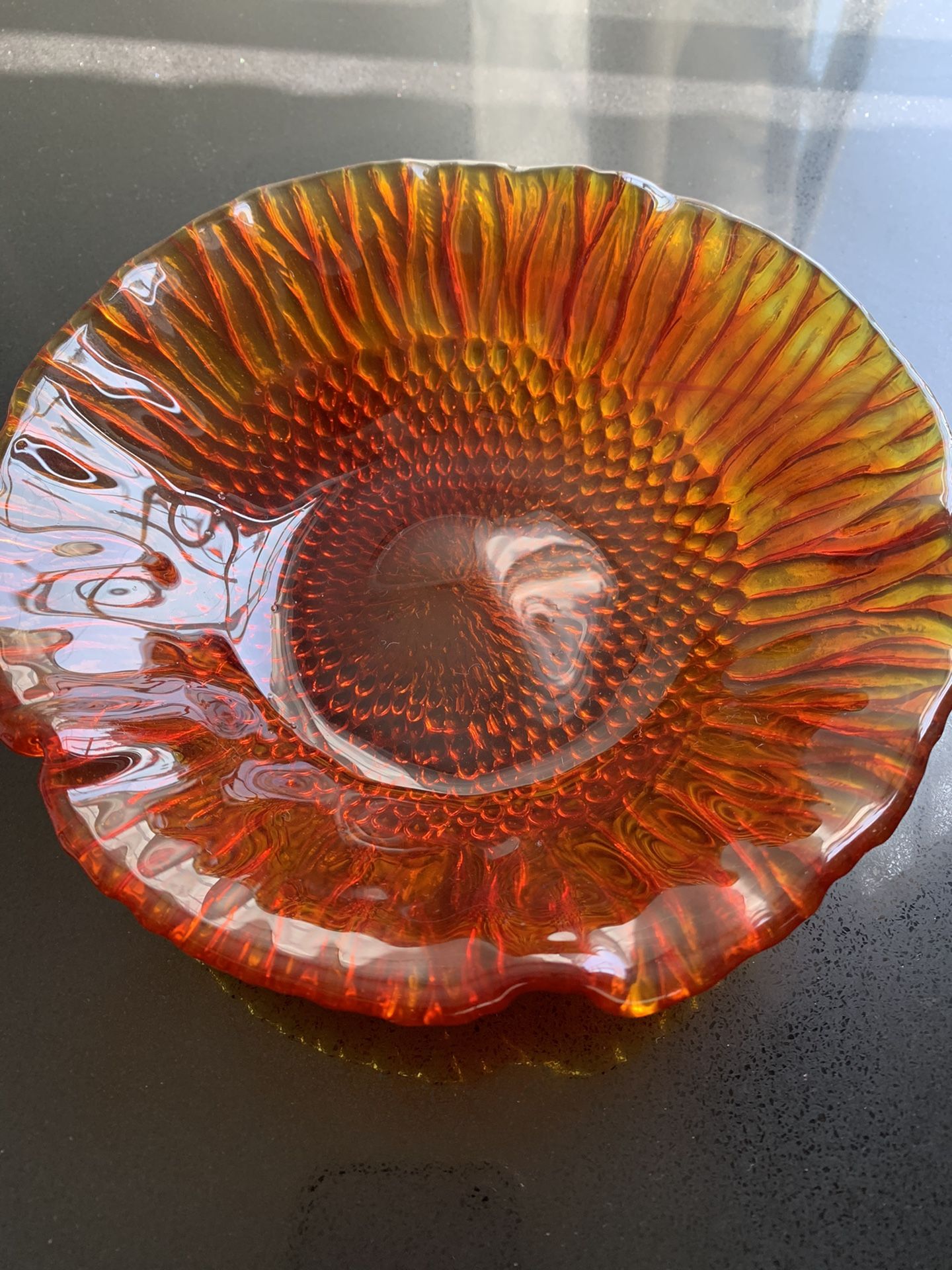 American Pressed Glass Amberina Sunflower Bowls