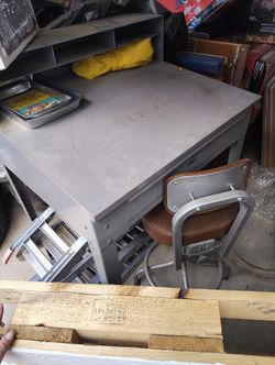 vintage tall metal Desk with chair