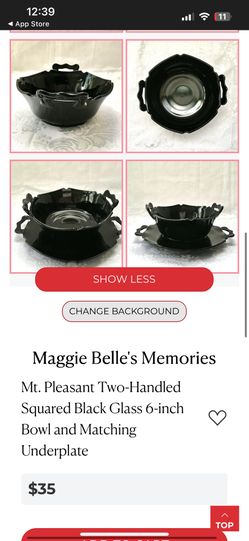 Mt. Pleasant Two-handed Mt. Pleasant Two-Handled Squared Black Glass 6-inch Bowl and Matching Underplate