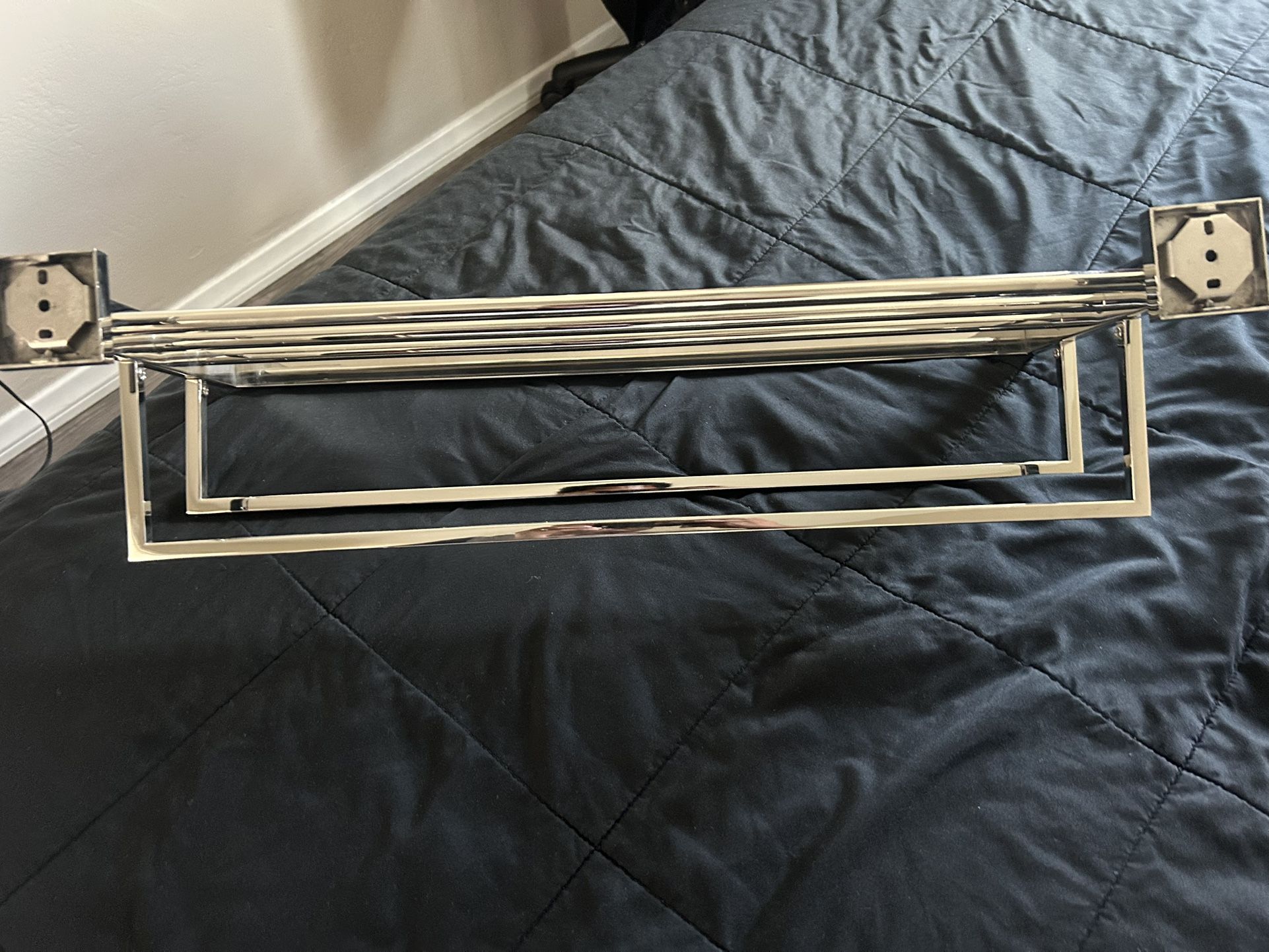 Brushed Nickel Double Towel Rack With Shelf