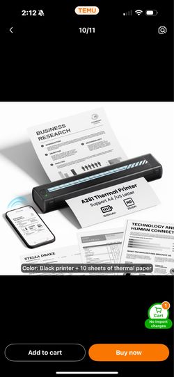 Thermal Paper Sold Separately, Portable Printer, Thermal Printing.phomemo Inkless Portable Printer.Supports 8.5×11 Inch US Letter Size And A4 Thermal 