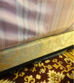 King size boxspring, mattress, rails, and headboard King size boxspring, mattress, rails, and headboard