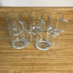Five 20 Oz Glass Beer Mugs Steins