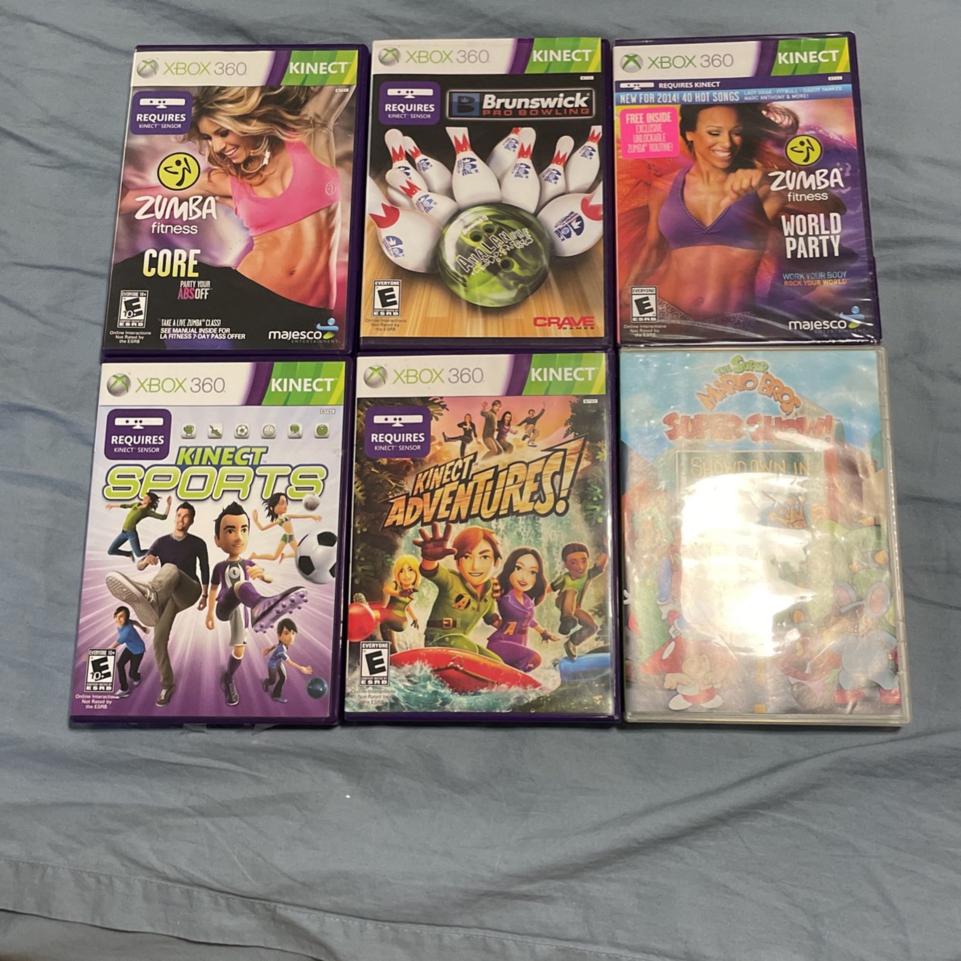 xbox 360 kinect games + mario dvd