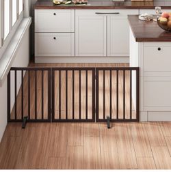 Brown 18-55" Wide Dog Gate, Bamboo Dog Gates for the House Doorways, Freestanding Pet Gates for Dogs, Doogie Puppy Fence Gate