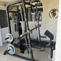 Vesta Fitness Smith Machine 2001 w/Bench Attachment | 230lb Bumpers Weights | 7ft Olympic Bar | Fitness | Gym Equipment | FREE DELIVERY 🚚 