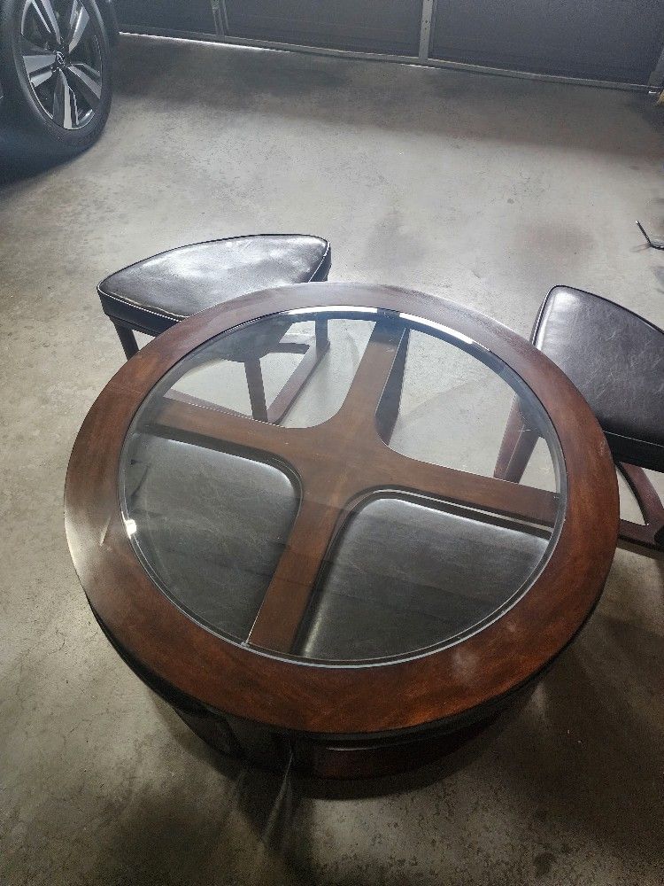 Center Table With Mini Pull Out Stools