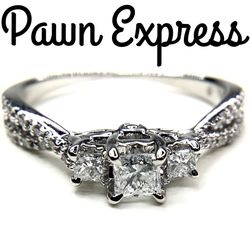 14K Princess-Cut 3-Stone Diamond Engagement Ring 