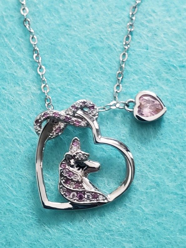 Rucher Pink Crystal Unicorn With Heart And Infinity Loop Necklace
