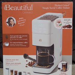 Beautiful Perfect Grind Programmable Single Serve Coffee Maker, White Icing, Cafetera