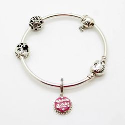 Pandora  4 Charm Bracelet .925 sterling silver 7.5 inch
