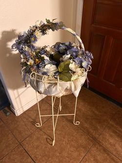 Decorative Floral Basket on Wire Stand