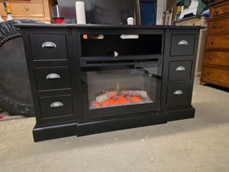 Modern Black TV Stand with Electric Fireplace
