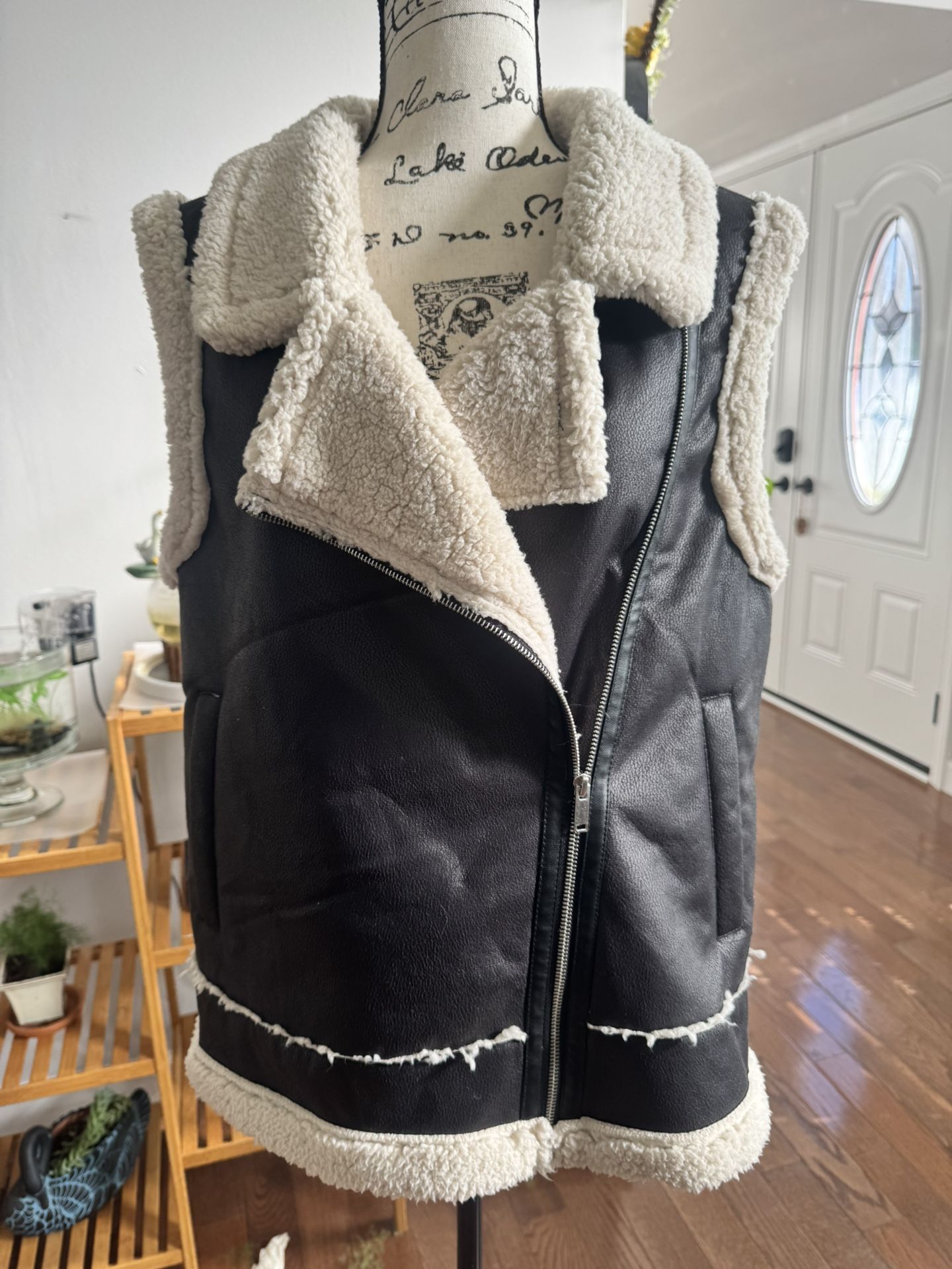 Black Faux Leather Vest. New With Tag