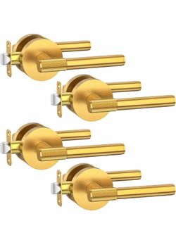 Asidrama 4 Pack Champagne Bronze Passage Door Handles, Door Lever with Door Knobs, Indoor