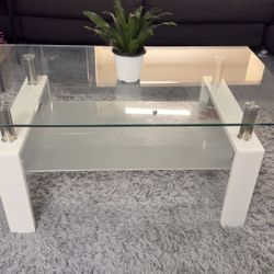 Glass Top Coffee Table - White Frame