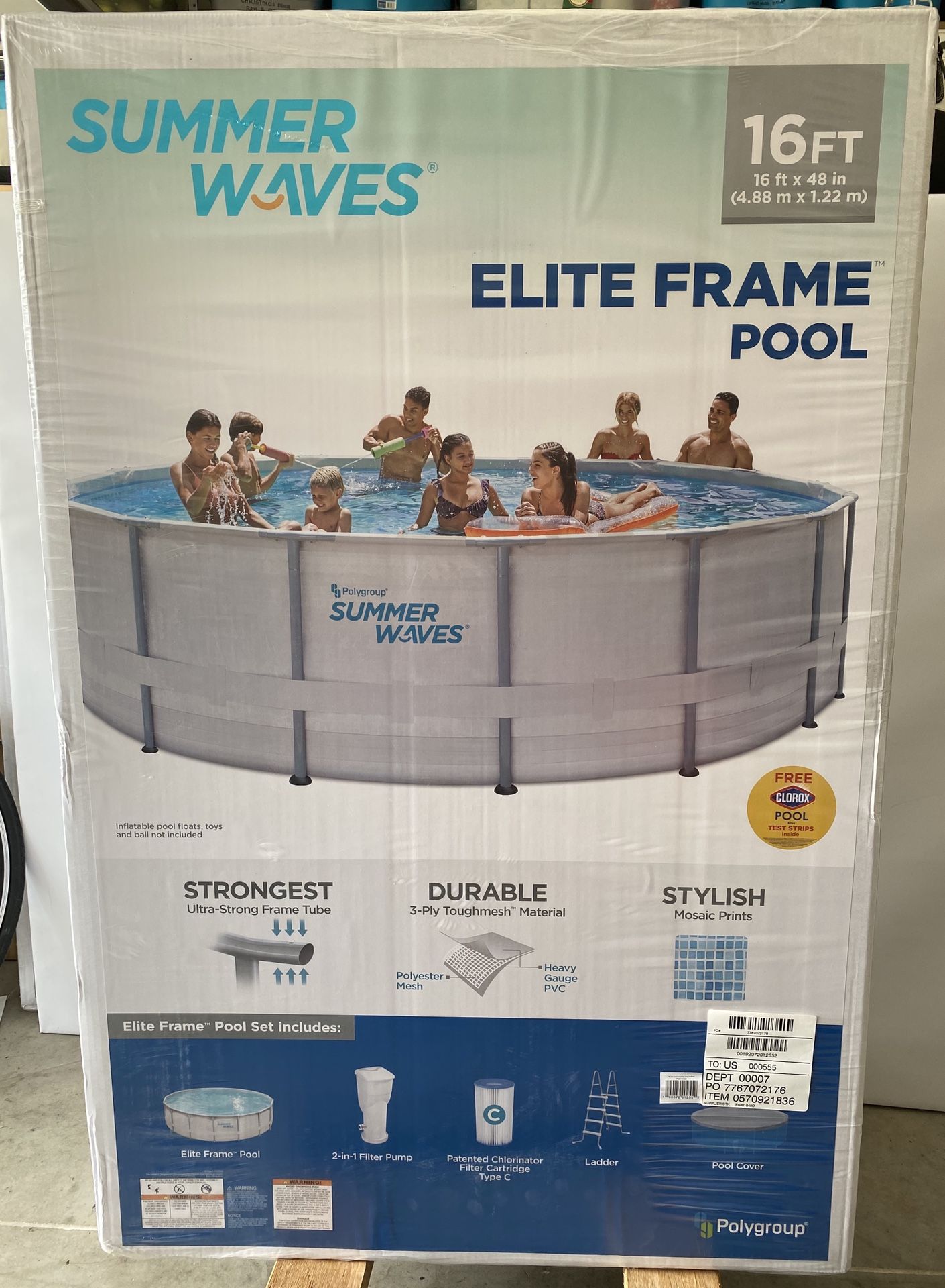 Summer Waves 16x48 Elite Frame Pool with Filter Pump, Cover, and Ladder