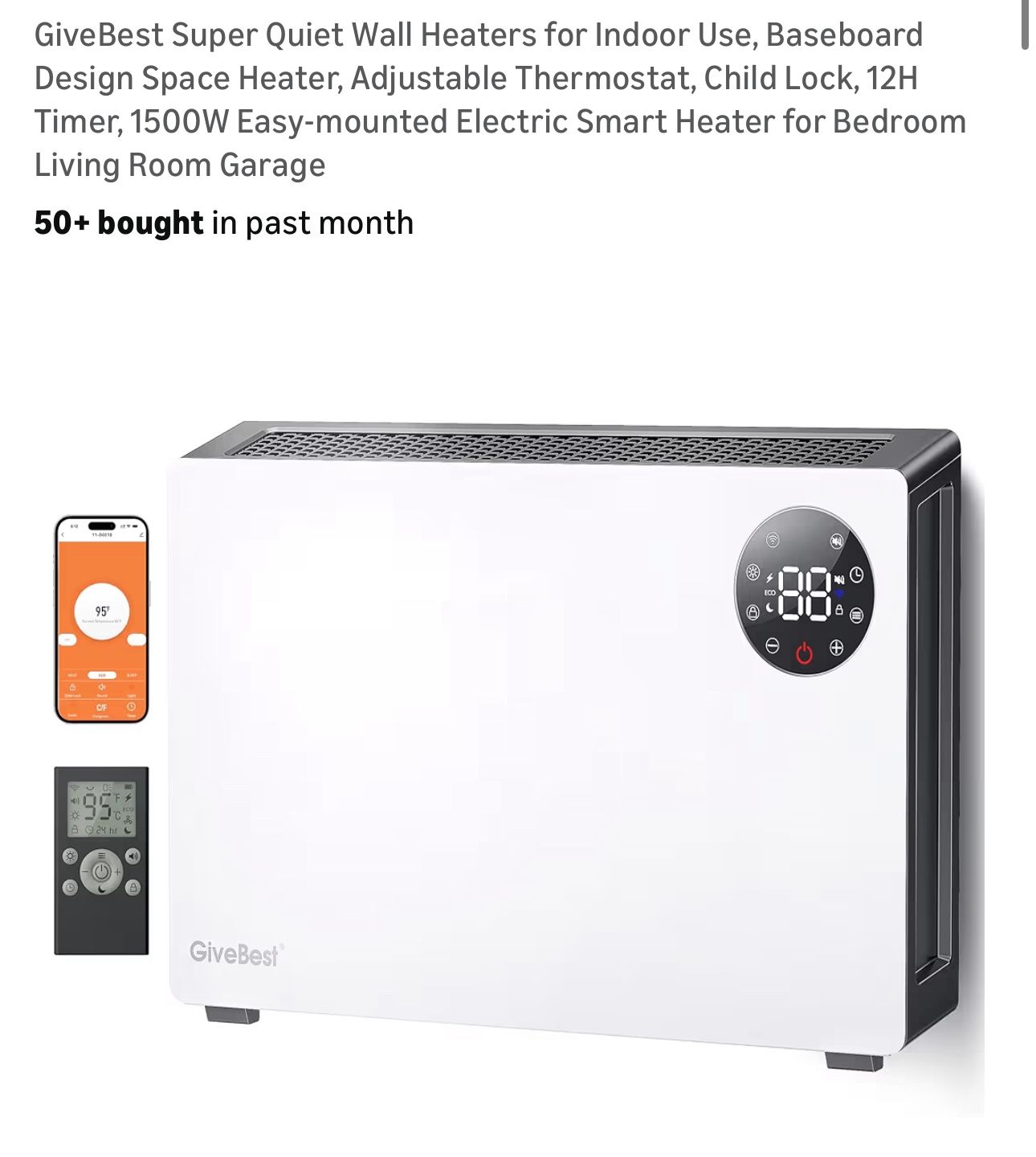 GiveBest Super Quiet Wall Heater With Remote