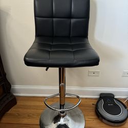 Black Leather Adjustable Bar Stool / Chair