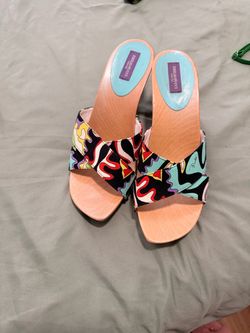 Emilio Pucci printed canvas and wooden wedge mule sandals
