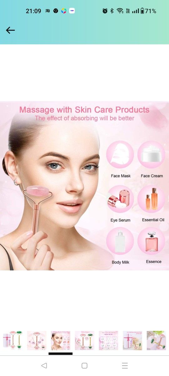 Jade Facial Roller & Rose Quartz Face Roller for Wrinkles and Puffiness, Natural Jade Stone Face Massager Roller