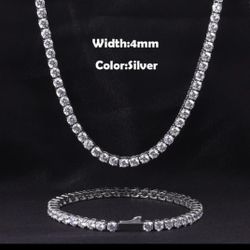 Set Stainless Steel Tennis Chain , Tennis Bracelet With Zirconia