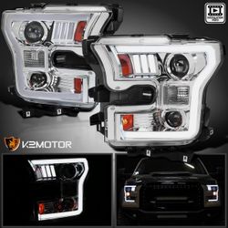 Fits 2015-2017 Ford F150 Projector Headlights LED Strip Tube Lamps Left+Right