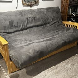 Free Wood Full Size Futon With Gray Mattress