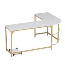 White + Gold L-Shaped Desk