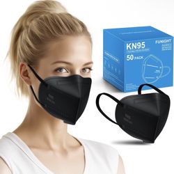 Funight KN95 Face Masks for Adults 50 Pack, 5 Layer Black Disposable Dust Face Mask,Filter Efficiency≥95% Safety Breathable Mask