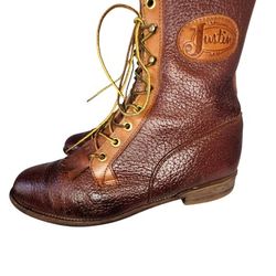 JUSTIN LC539 ROPER LACER PACKER BURGUNDY TAN WOMEN BOOTS SZ 8 C WESTERN GRANNY