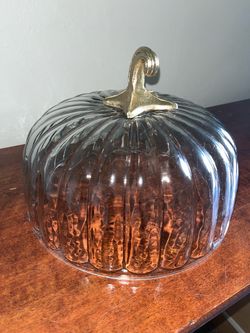 Clear Glass Pumpkin Decor with Gold Stem dome